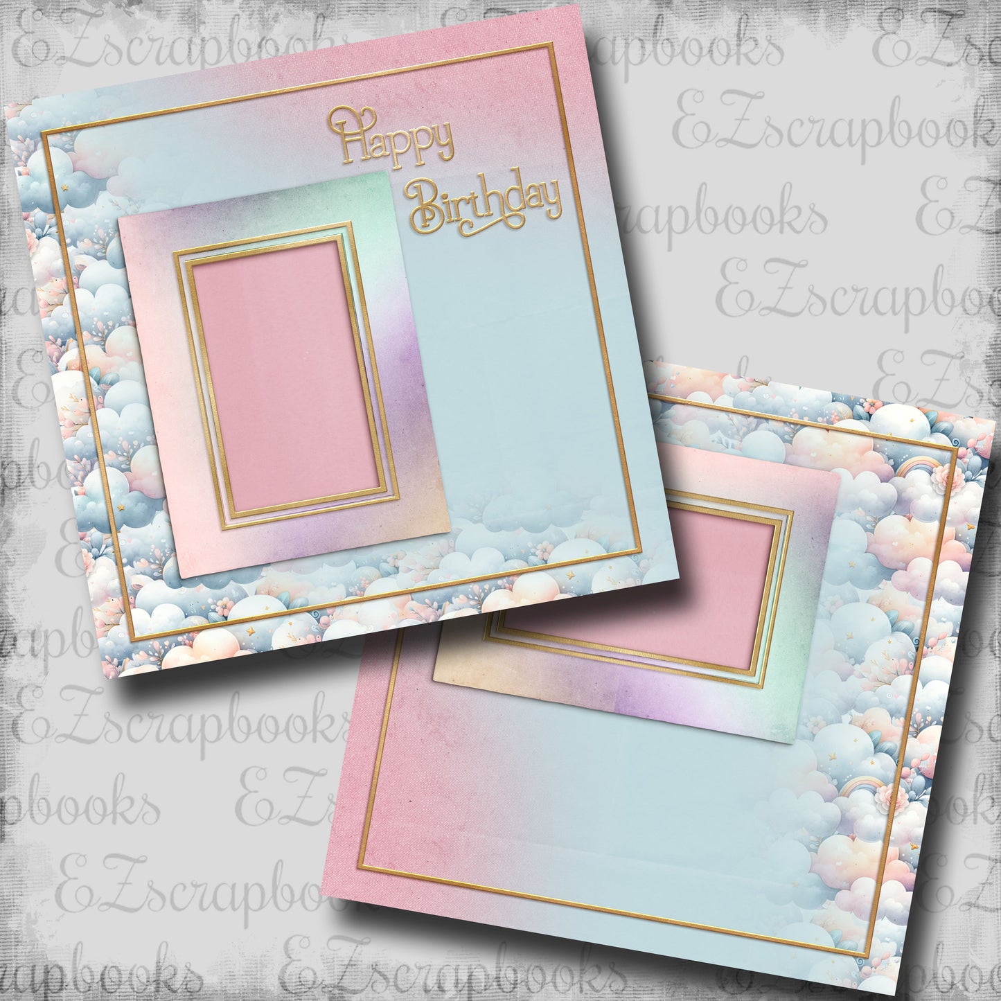 Happy Birthday Clouds - Scrapbook Layout - 25-648