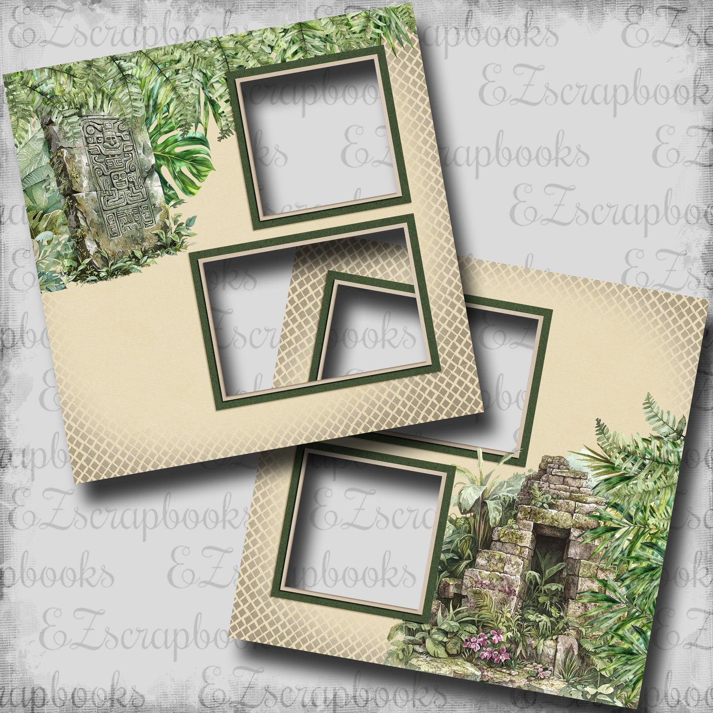 Jungle Safari Temple - EZ Digital Scrapbook Pages - INSTANT DOWNLOAD