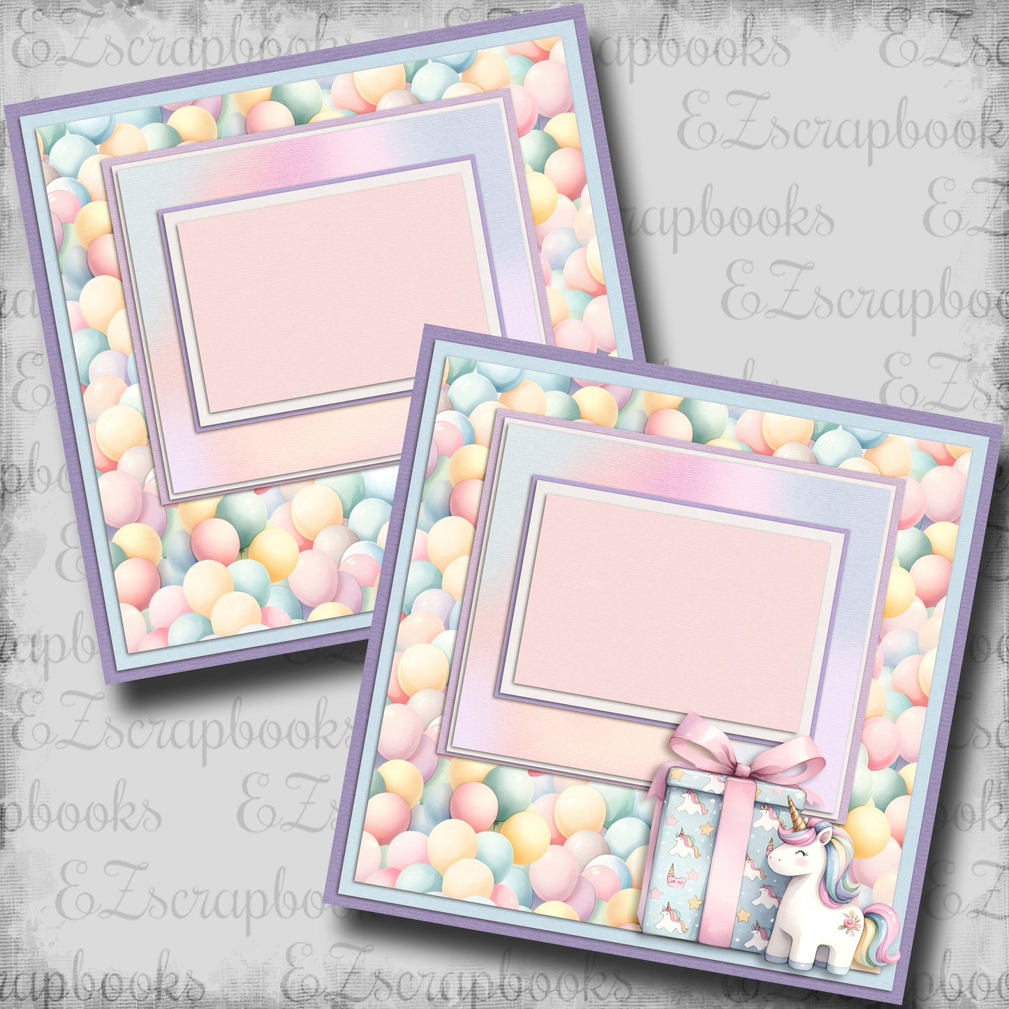 Birthday Balloons Unicorn Gift - Scrapbook Layout - 25-638