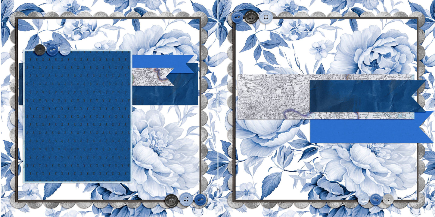 Beautiful Blues Floral NPM - Scrapbook Layout - 24-693