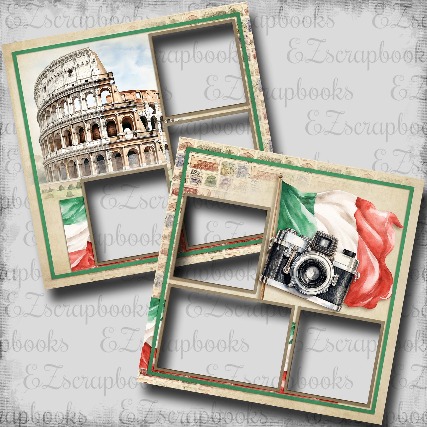 Ciao Roma Colosseum & Camera - EZ Digital Scrapbook Pages - INSTANT DOWNLOAD