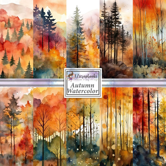 Autumn Watercolor Forest 12X12 Paper Pack - 8526
