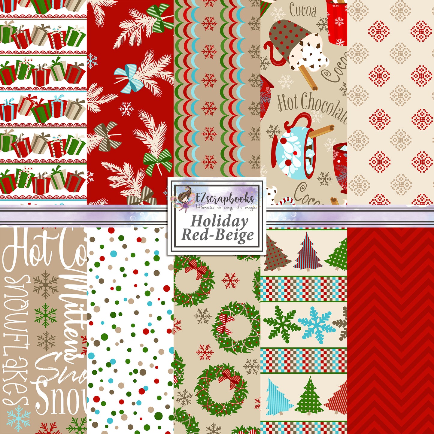 Holiday Red & Beige - 12X12 Scrapbook Paper Pack - 8564