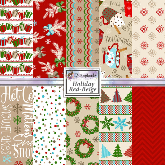 Holiday Red & Beige - 12X12 Scrapbook Paper Pack - 8564