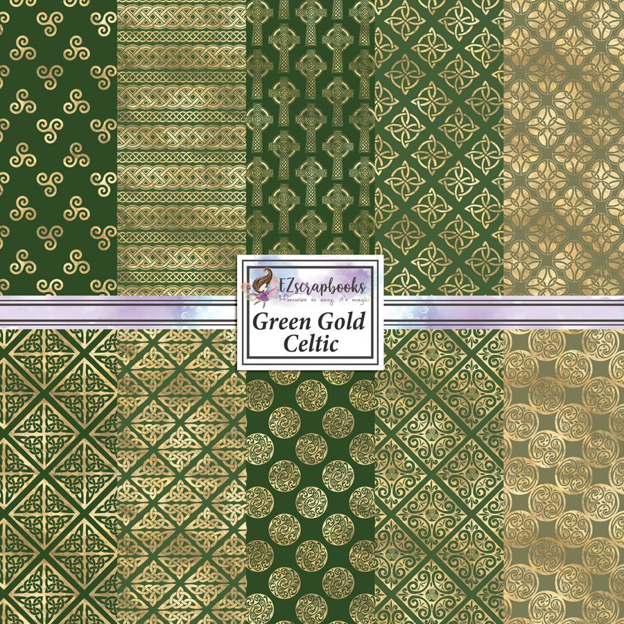 Green Gold Celtic - 12X12 Scrapbook Paper Pack - 8729