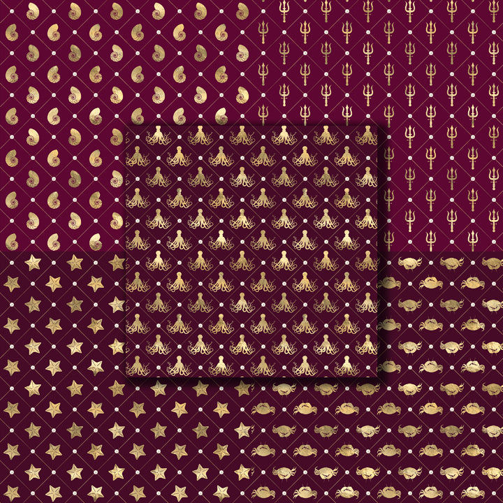 Burgundy Gold Nautical 12x12 Paper Pack - 8738