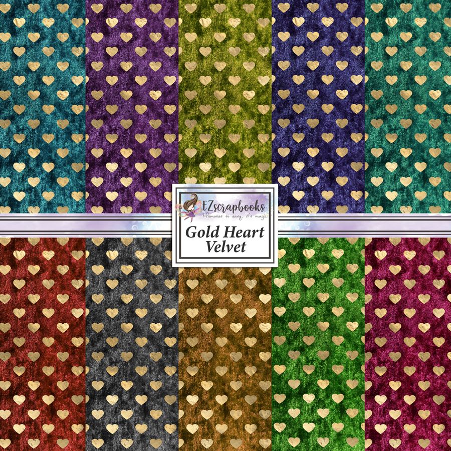 Gold Heart Velvet 12X12 Paper Pack - 8742