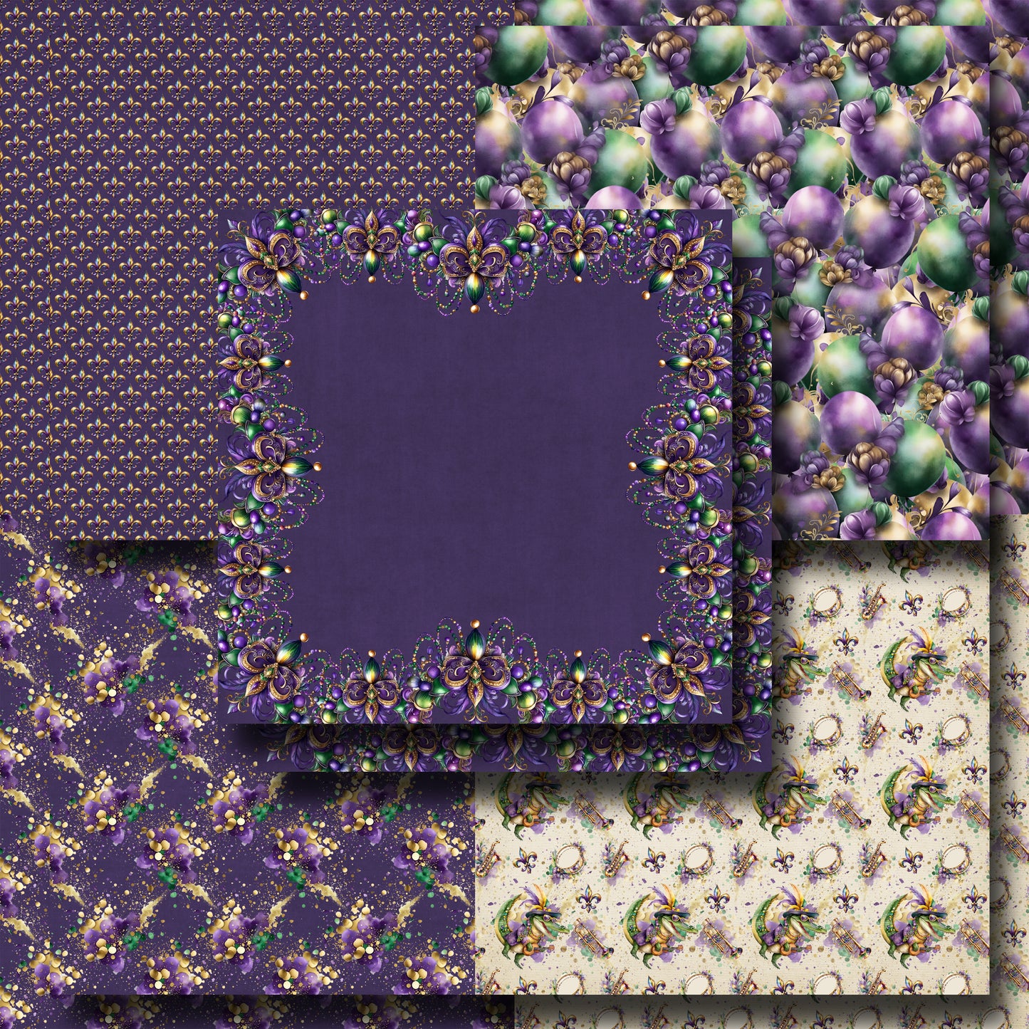 Mardi Gras Mix Double Paper Set of 5 Designs - 1900