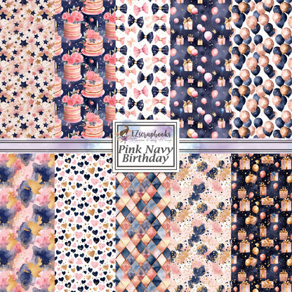 Pink Navy Birthday 12X12 Scrapbook Paper Pack - 8870