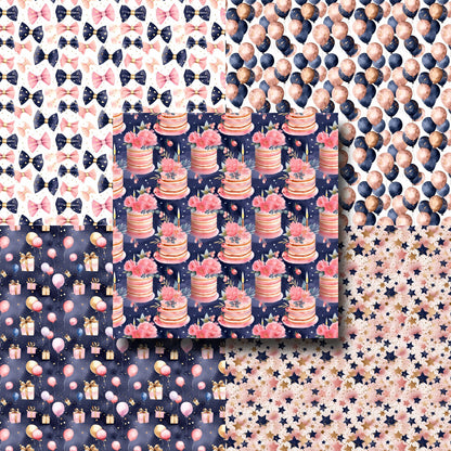 Pink Navy Birthday 12X12 Scrapbook Paper Pack - 8870