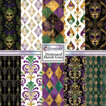 Distressed Mardi Gras - 12X12 Scrapbook Paper Pack - 8875