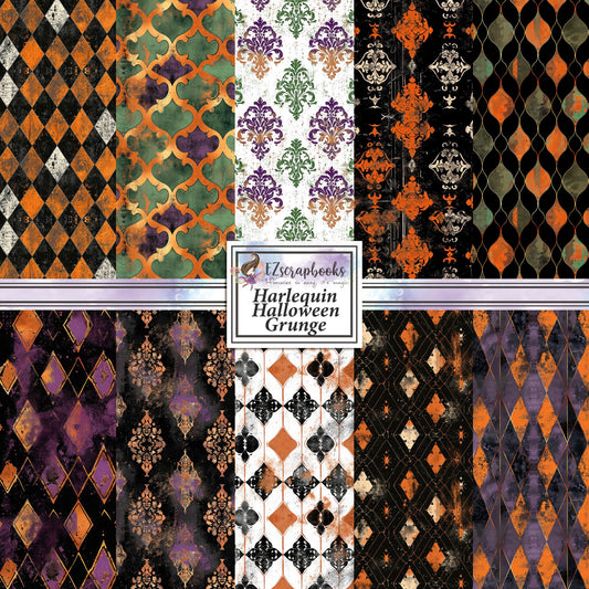 Harlequin Halloween Grunge - 12X12 Scrapbook Paper Pack - 8876