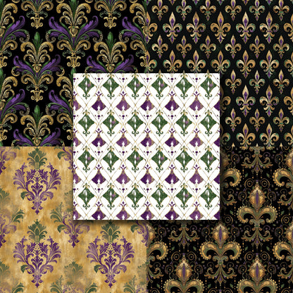 Mardi Gras Grunge - 12X12 Scrapbook Paper Pack - 8877