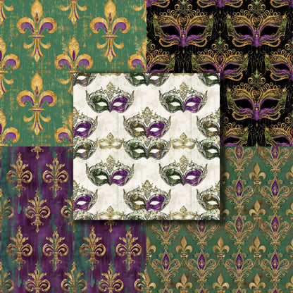 Mardi Gras Grunge - 12X12 Scrapbook Paper Pack - 8877