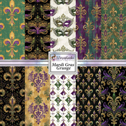 Mardi Gras Grunge - 12X12 Scrapbook Paper Pack - 8877