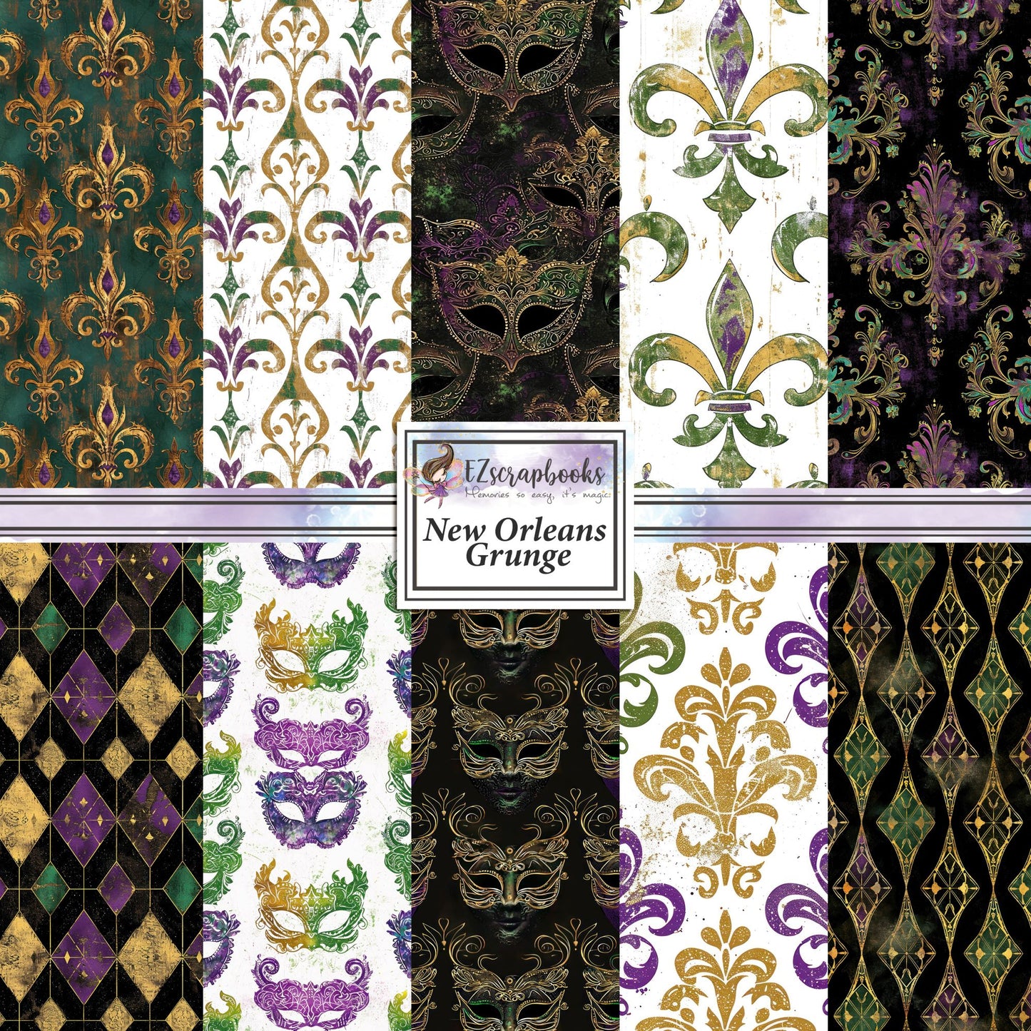 New Orleans Grunge - 12X12 Scrapbook Paper Pack - 8878