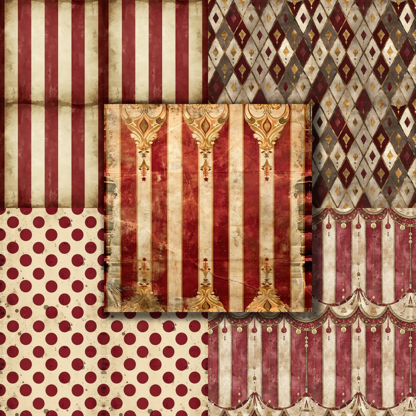 Vintage Circus Red - 12X12 Scrapbook Paper Pack - 8879