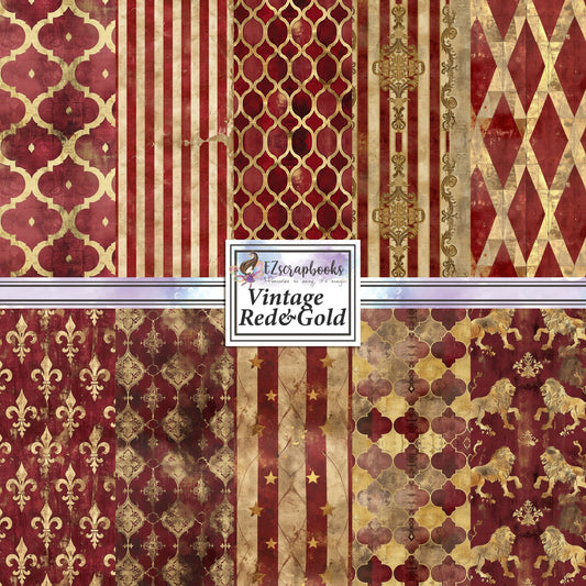 Vintage Red & Gold - 12X12 Scrapbook Paper Pack - 8880