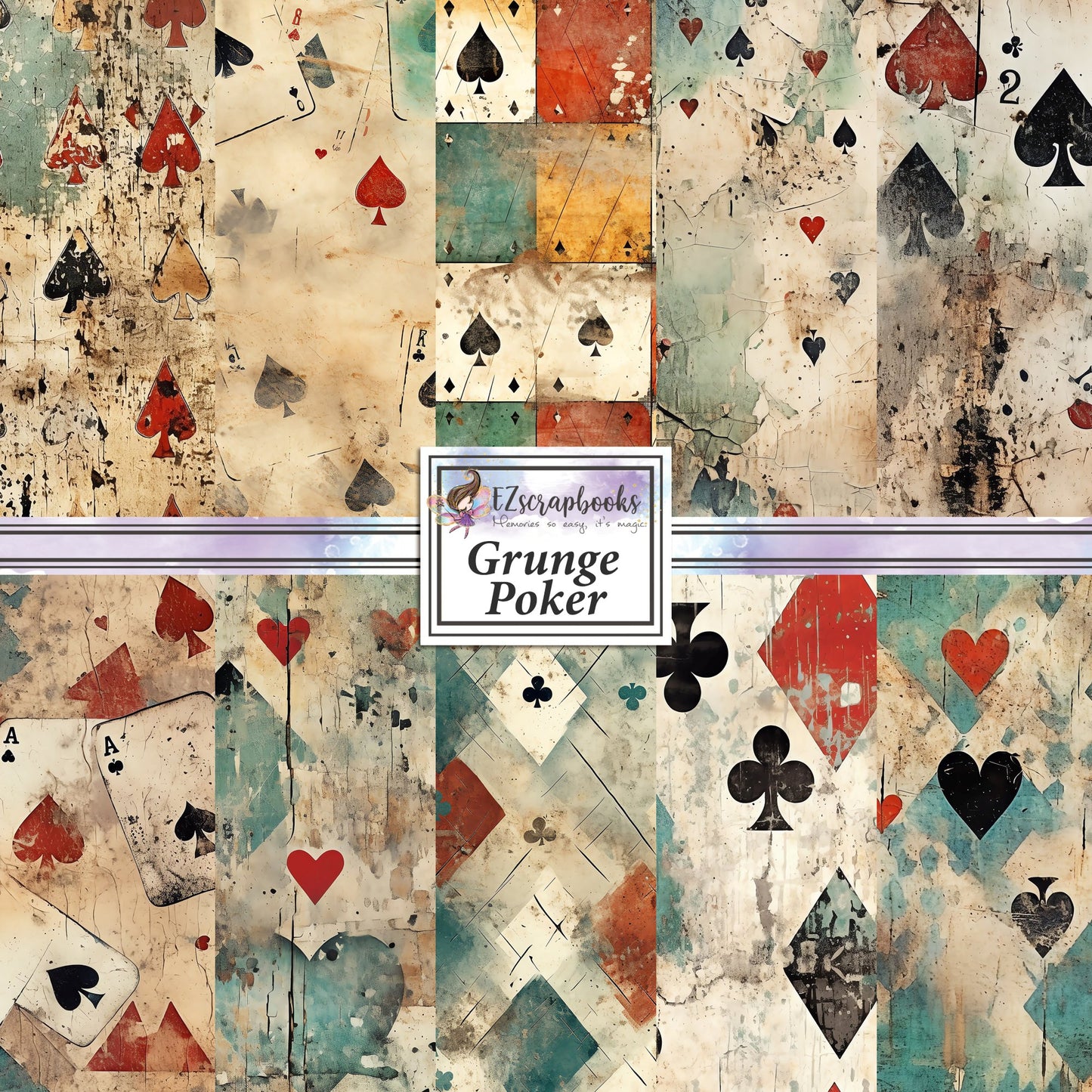 Grunge Poker - 12X12 Scrapbook Paper Pack - 8881