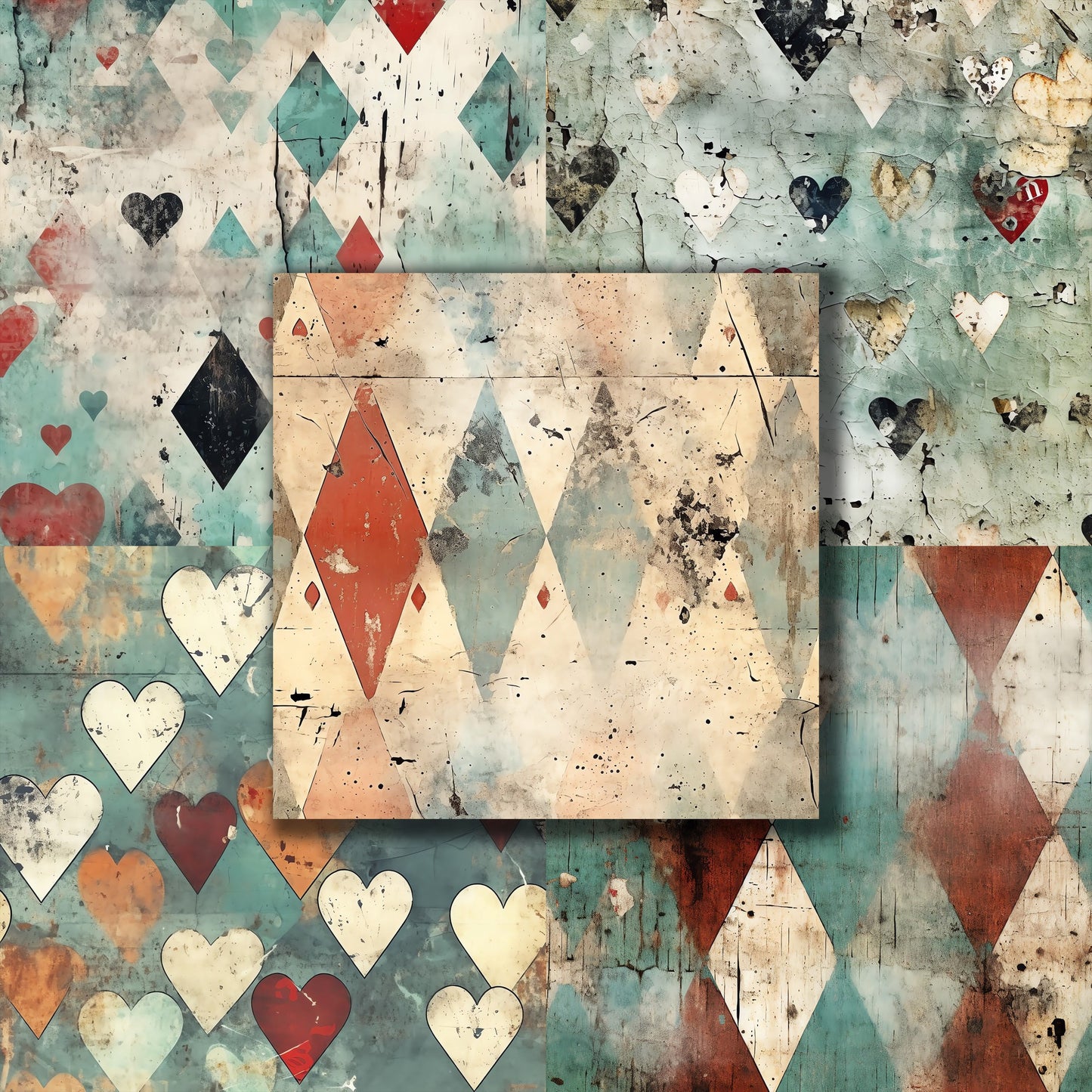 Grunge Hearts - 12X12 Scrapbook Paper Pack - 8882