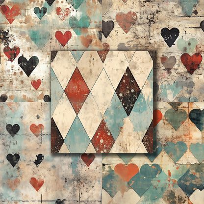 Grunge Hearts - 12X12 Scrapbook Paper Pack - 8882