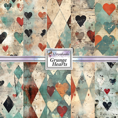 Grunge Hearts - 12X12 Scrapbook Paper Pack - 8882