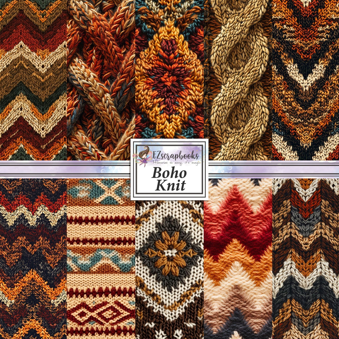 Boho Knit - 12X12 Scrapbook Paper Pack - 8884