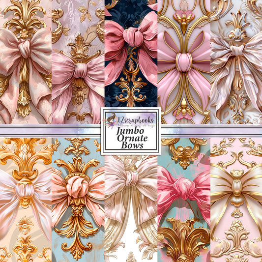 Jumbo Ornate Pink Bows - 12X12 Scrapbook Paper Pack - 8887