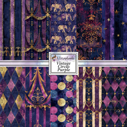 Vintage Circus Purple - 12X12 Scrapbook Paper Pack - 8915