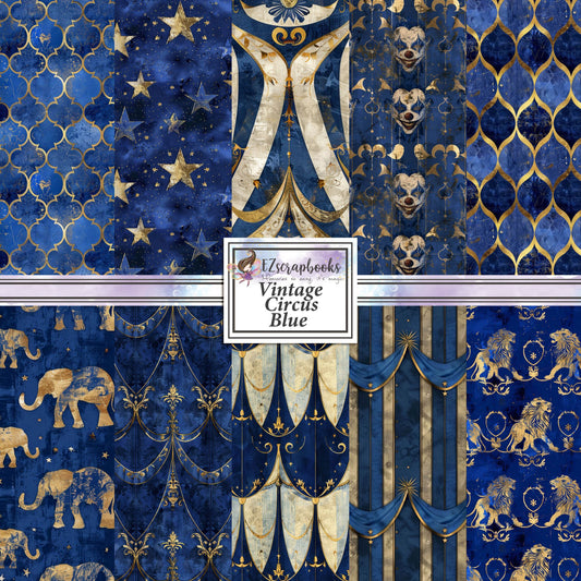 Vintage Circus Blue - 12X12 Scrapbook Paper Pack - 8916