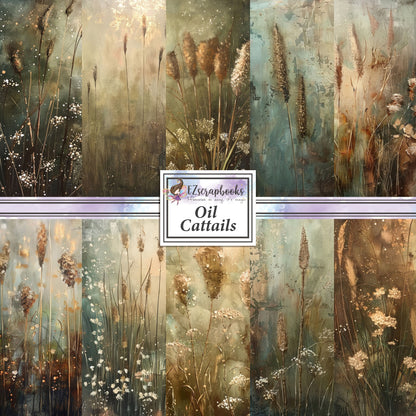 Oil Painted Cattails - 12X12 Scrapbook Paper Pack - 8920