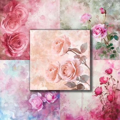 Watercolor Pink Roses - 12X12 Scrapbook Paper Pack - 8921