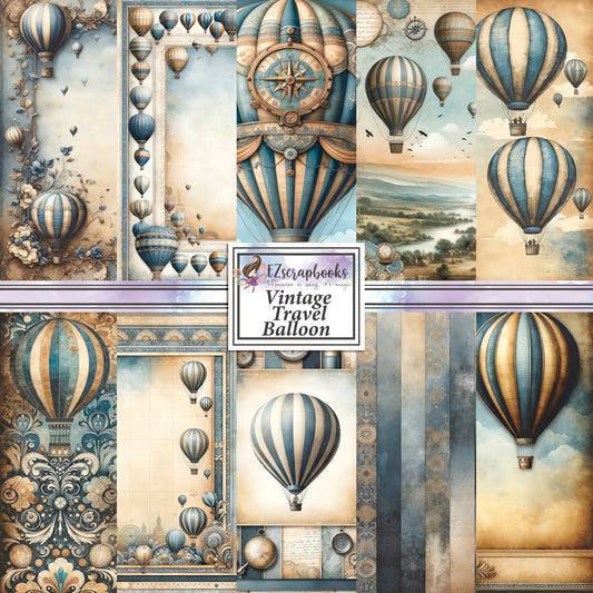 Vintage Travel Balloon - 12X12 Scrapbook Paper Pack - 8929