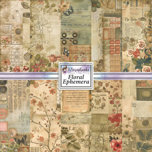 Floral Ephemera - 12X12 Scrapbook Paper Pack - 8932