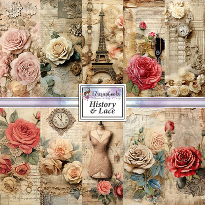 History & Lace - 12X12 Scrapbook Paper Pack - 8943