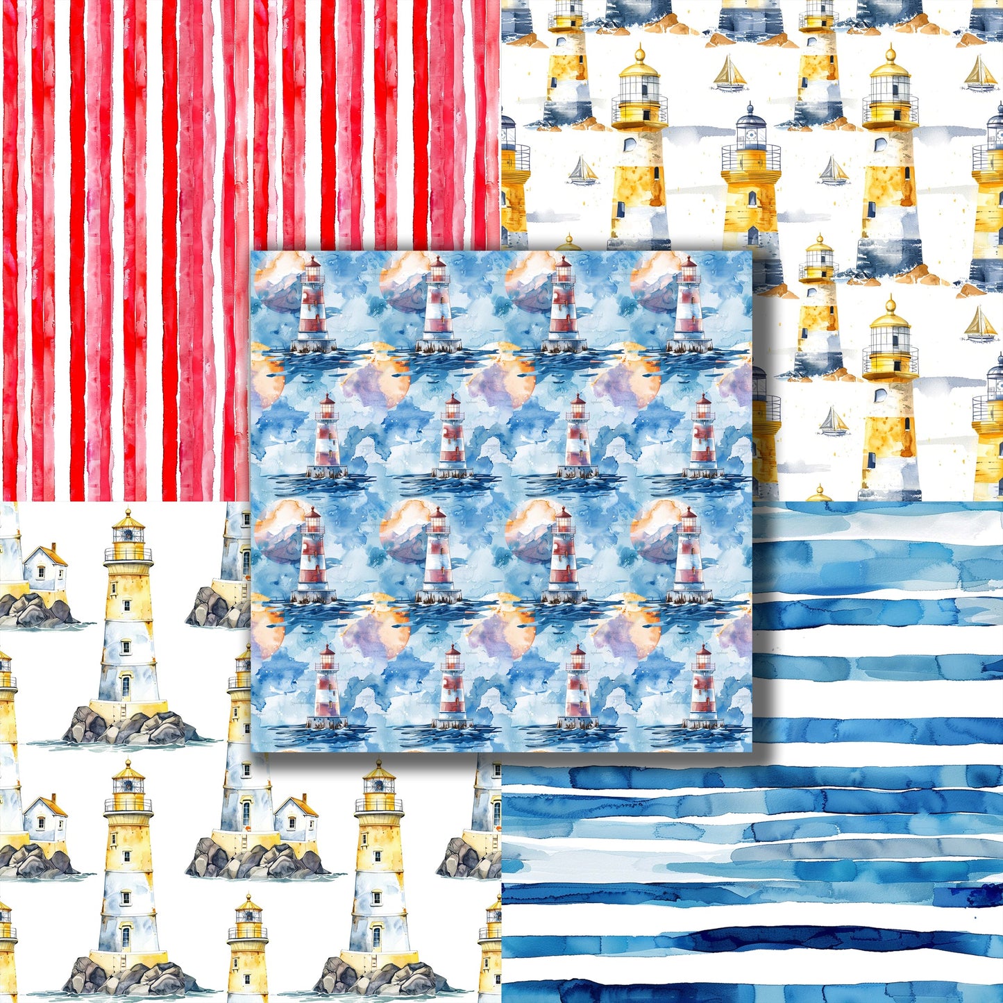 Watercolor Lighthouses - 12X12 Scrapbook Paper Pack - 8945