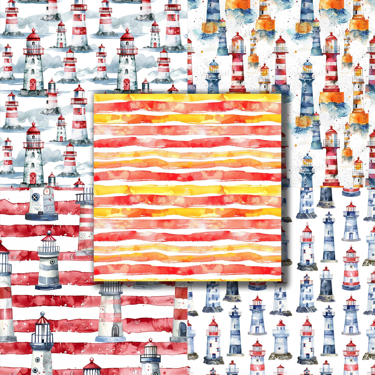 Watercolor Lighthouses - 12X12 Scrapbook Paper Pack - 8945 – EZscrapbooks