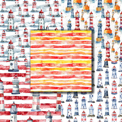 Watercolor Lighthouses - 12X12 Scrapbook Paper Pack - 8945