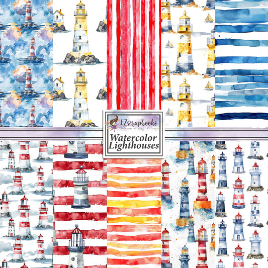 Watercolor Lighthouses - 12X12 Scrapbook Paper Pack - 8945