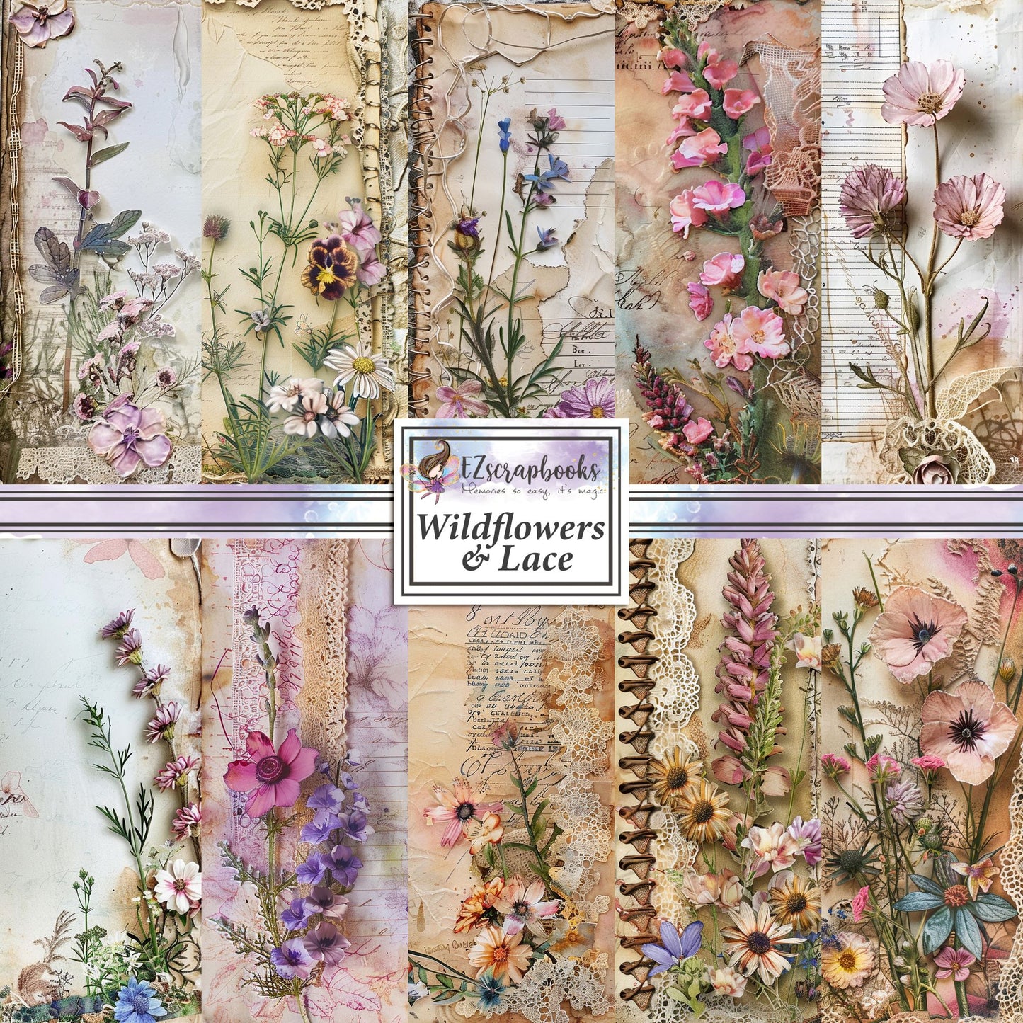 Wildflowers & Lace - 12X12 Scrapbook Paper Pack - 8964