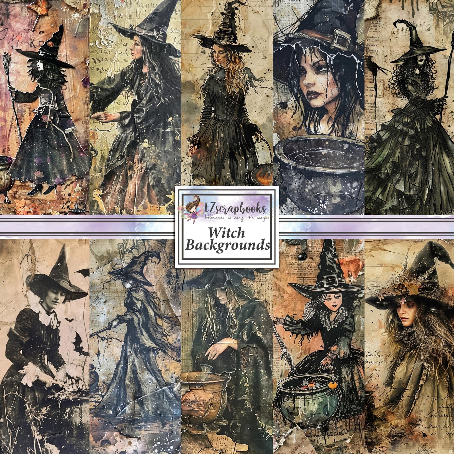 Witch Backgrounds - 12X12 Scrapbook Paper Pack - 8966