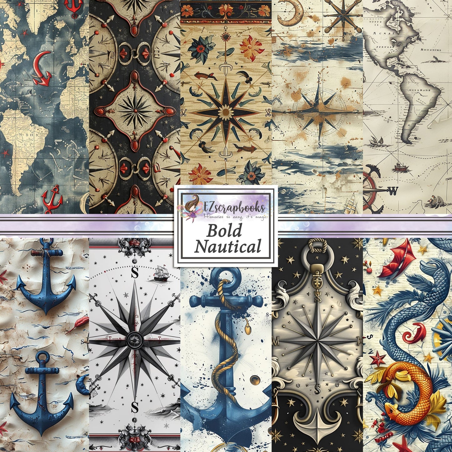 Bold Nautical - 12X12 Scrapbook Paper Pack - 8974