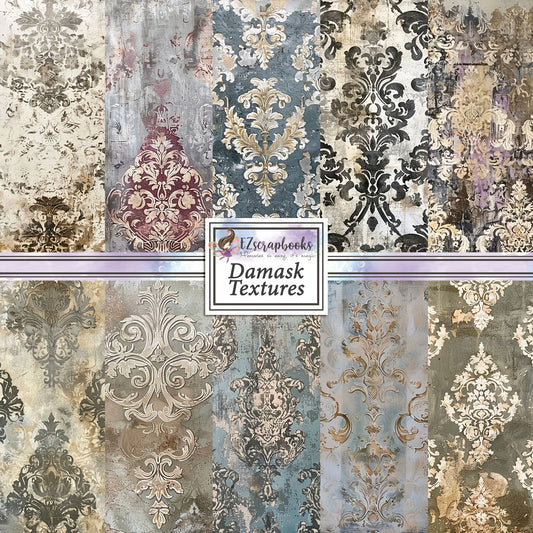 Damask Textures - 12X12 Scrapbook Paper Pack - 8975