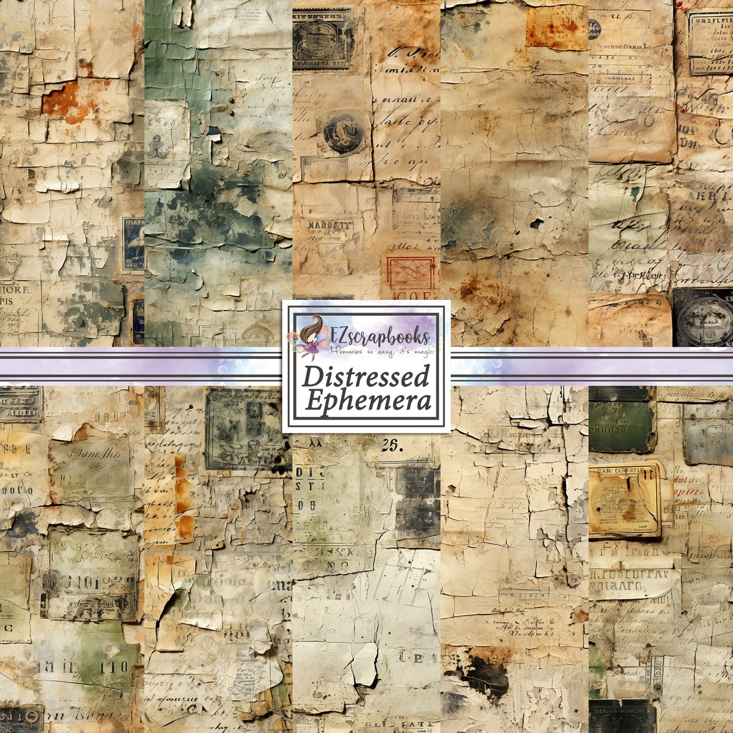 Distressed Ephemera - 12X12 Scrapbook Paper Pack - 8976