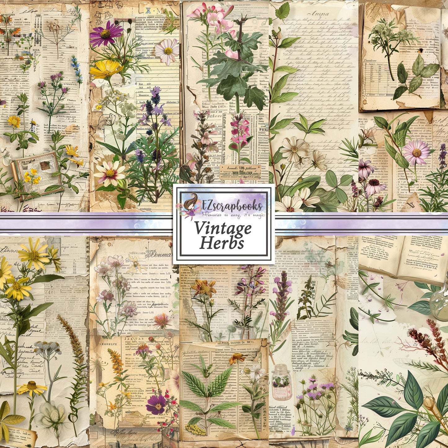 Vintage Herbs - 12X12 Scrapbook Paper Pack - 8979