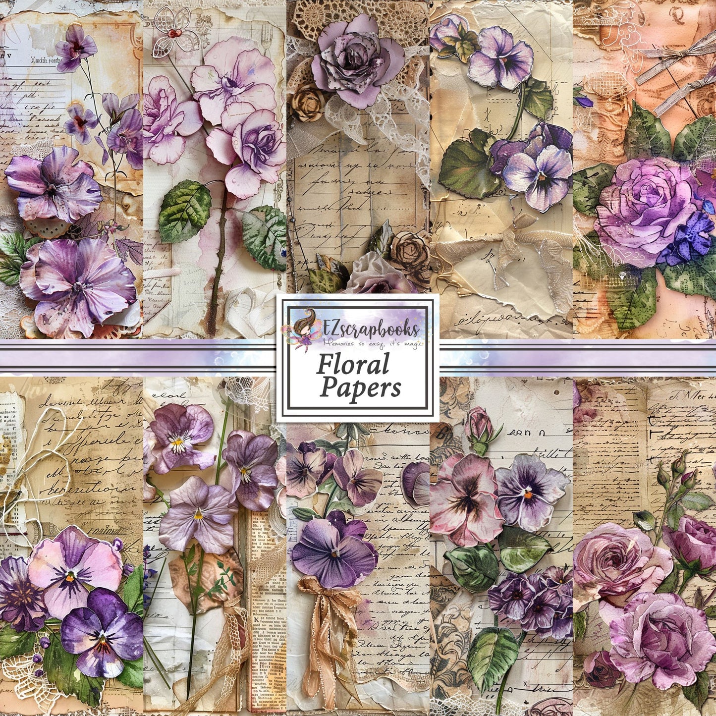 Floral Papers - 12X12 Scrapbook Paper Pack - 8981