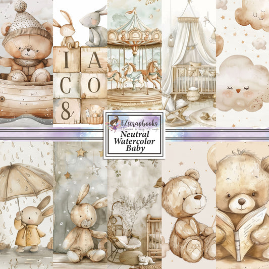 Neutral Watercolor Baby - 12X12 Scrapbook Paper Pack - 8993