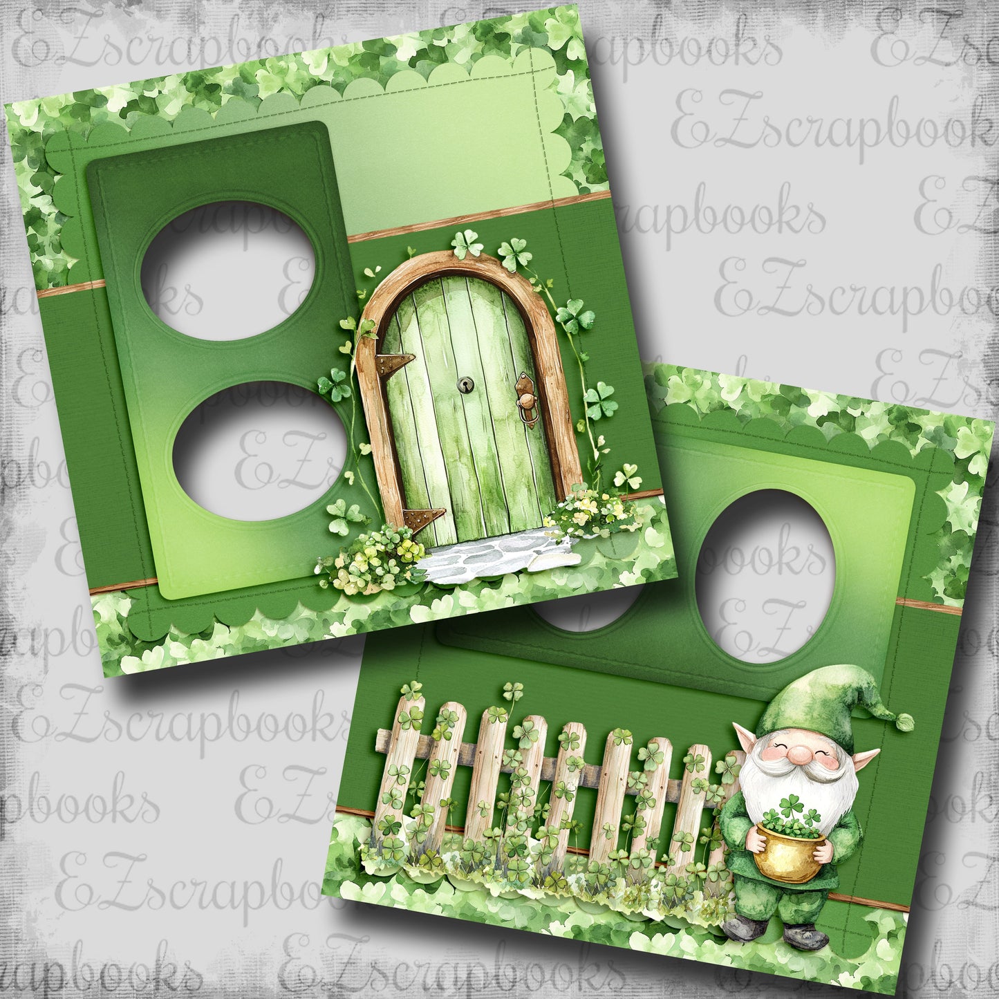 Lucky Cottage Gnome - EZ Digital Scrapbook Pages - INSTANT DOWNLOAD