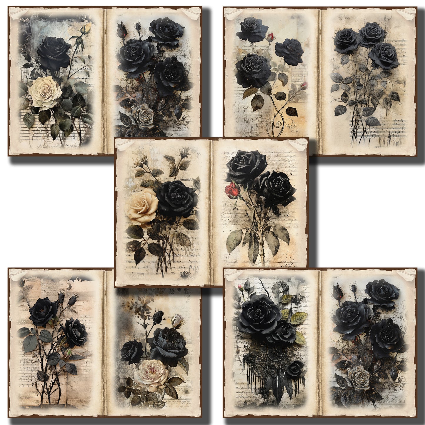 Gothic Black Roses Journal Pages - 23-7258