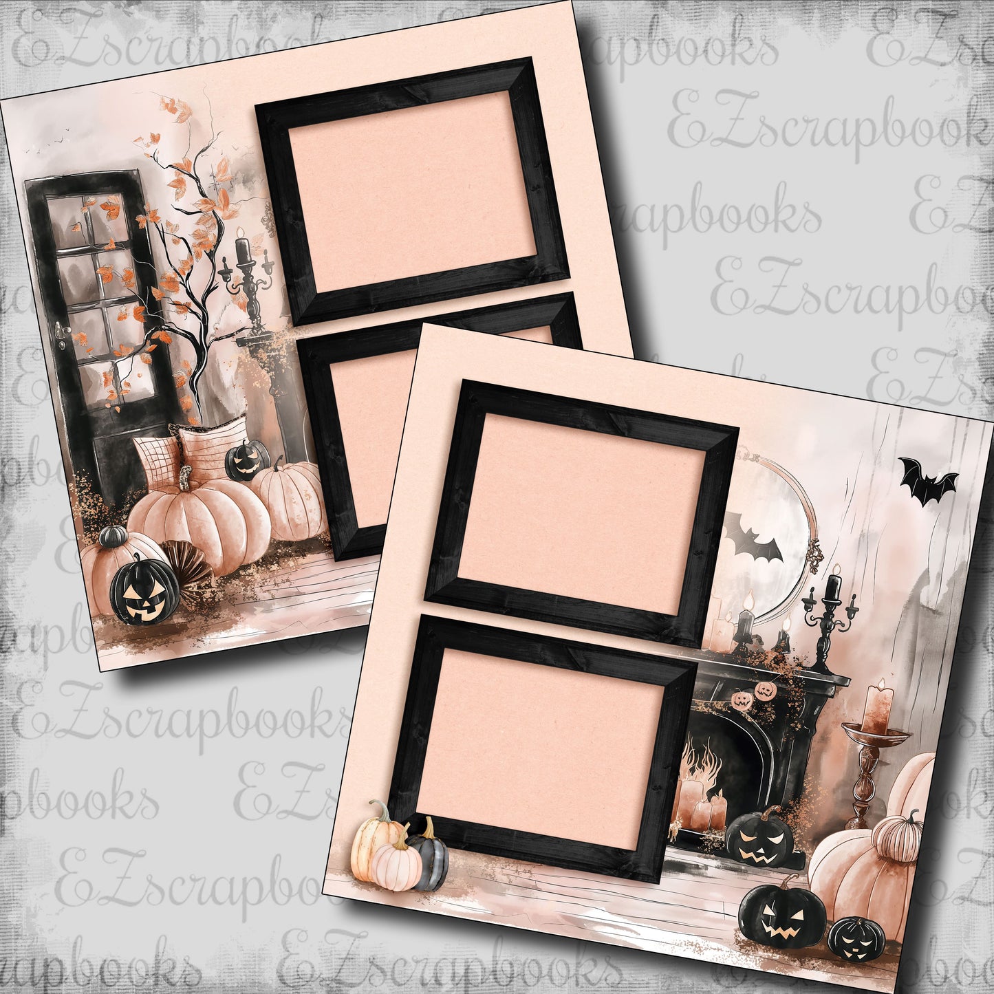 Cute Pink Halloween Home - Scrapbook Layout - 24-672